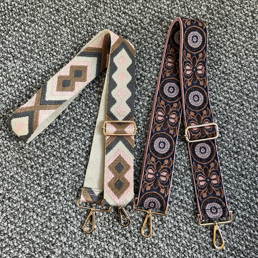 Set of 2 Patterned Bag Straps with Metal Clasps